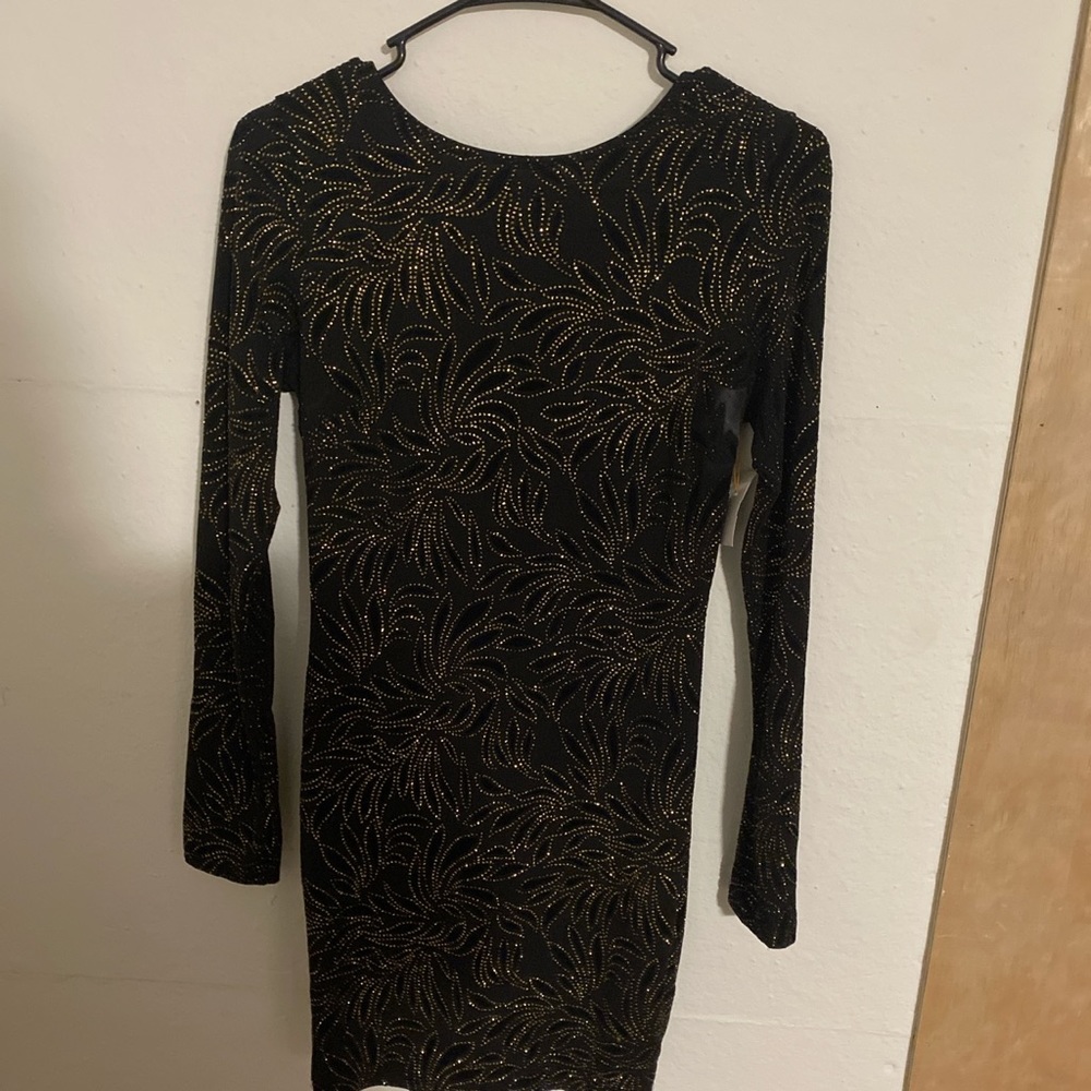 Mid thigh gold and black dress